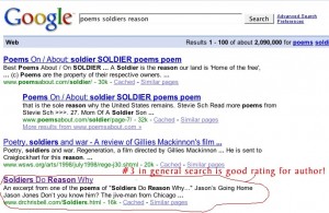 Search results show author site number 3 in search on topic terms